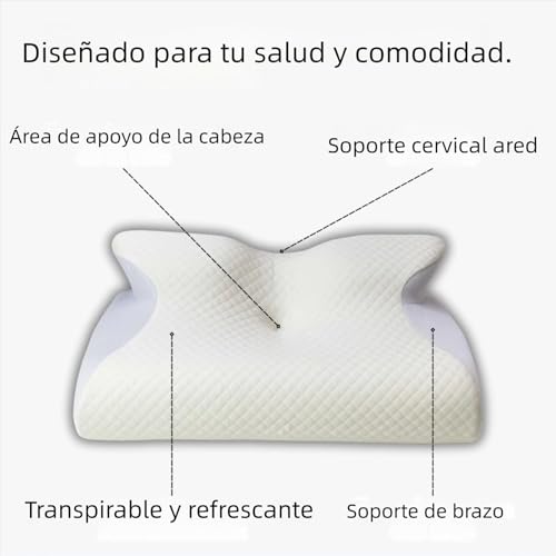2 en 1 Almohada Memory Foam, Almohada Cervical para Aliviar el Dolor de Cuello, Contorno Ergonómico para el Dolor de Cuello, para Quienes Duermen de Lado Boca Arriba y Boca Abajo (58*38*12cm)