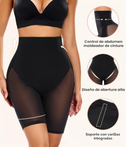 Braga Fajas Reductoras Mujer Cintura Alta Ultra Levanta Glúteos Adelgazante Shapewear Moldeadoras Vientre Plano Control Abdomen Pantalones Cortos Sin Costuras Invisible(Negro, M)