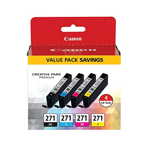 Canon CLI-271 Genuine BK/CMY 4 Color Value Pack, Compatible with MG6820, MG6821, MG6822, MG5720, MG5721, MG5722, MG7720, TS5020, TS6020, TS8020, and TS9020 (Optional) Printers