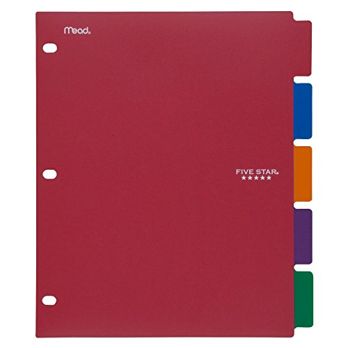 Five Star Binder Dividers, 3 Hole, Tabbed, Red, Cobalt Blue, Bright Orange, Grey, Green, 1 Pack of 5 Dividers (20040)