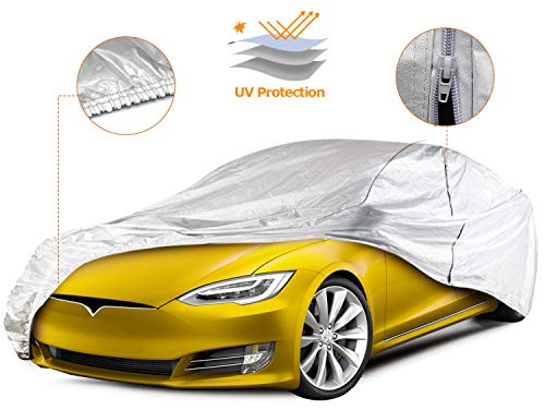 XCAR Sliver Car Cover 200" with Cotton Zipper Sun UV Rain Protection for Auto Vehicle Indoor Outdoor All Weather - Thumbnail 7