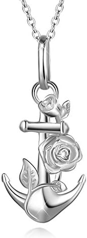 YAXING Sterling Silver Suspension Necklaces for Women Anchor & Flower Wedding Pendant Necklaces Silver 925 Jewelry