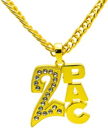 Halin Dre Hip Hop 18K Gold Plated Rapper 2PAC Tag Pendant Crystal Necklace