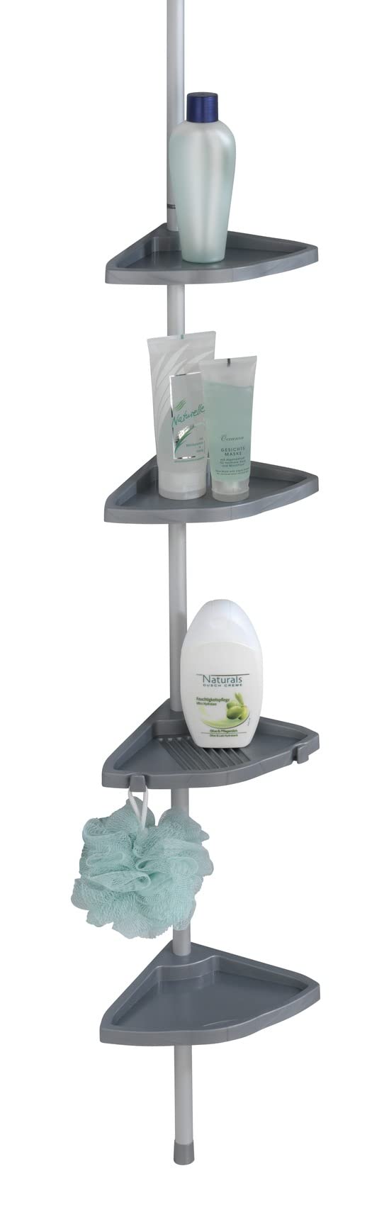 Wenko 3208011100 Telescopic Shower Corner Element Easy Silver 4 Shelves, 8 Hooks, Metal Aluminium, 26 x 78265 x 19.5 cm, Silver