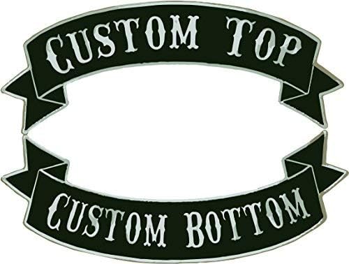 Custom Embroidered Full Vest 2pc Patch Set - 13" Top & Bottom Rockers - Banner Style (Black)