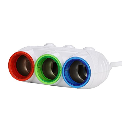 Fiaya 3 Way LED Car Cigarette Lighter Auto Splitter Adapter with Dual USB Splitter Charger (White) - Thumbnail 2