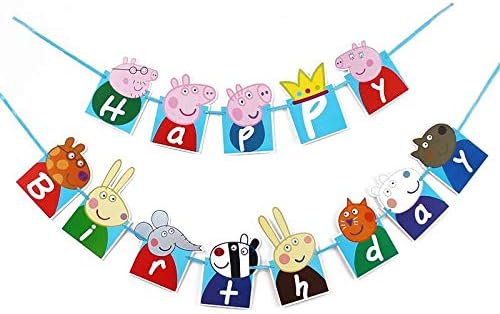 Happy Birthday Bunting Banner Cartoon Peppa Pig Hanging Garlands