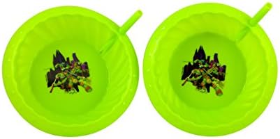 Nickelodeon Double Pack Plastic Sippie Bowls with Attached Straw and Slanted Edges, Green Teenage Mutant Ninja Turtles, 2-Pack (4 Bowls in Total)