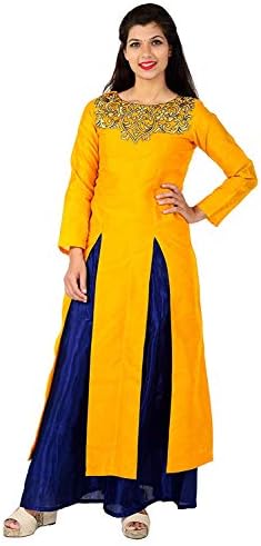 Purva Art Women's Banglori Mustard And Blue Ready to Wear Plazzo(PA_2203_Mustard)