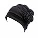 HONENNA Ruffle Chemo Turban Headband Scarf Beanie Cap Hat for Cancer Patient (Black+Gray)