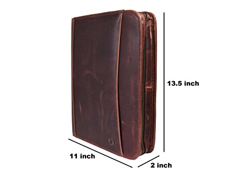 RFID Protected Leather Portfolio | Zipper Binder Planner | Tablet Holder by Aaron Leather (Brunette Brown)