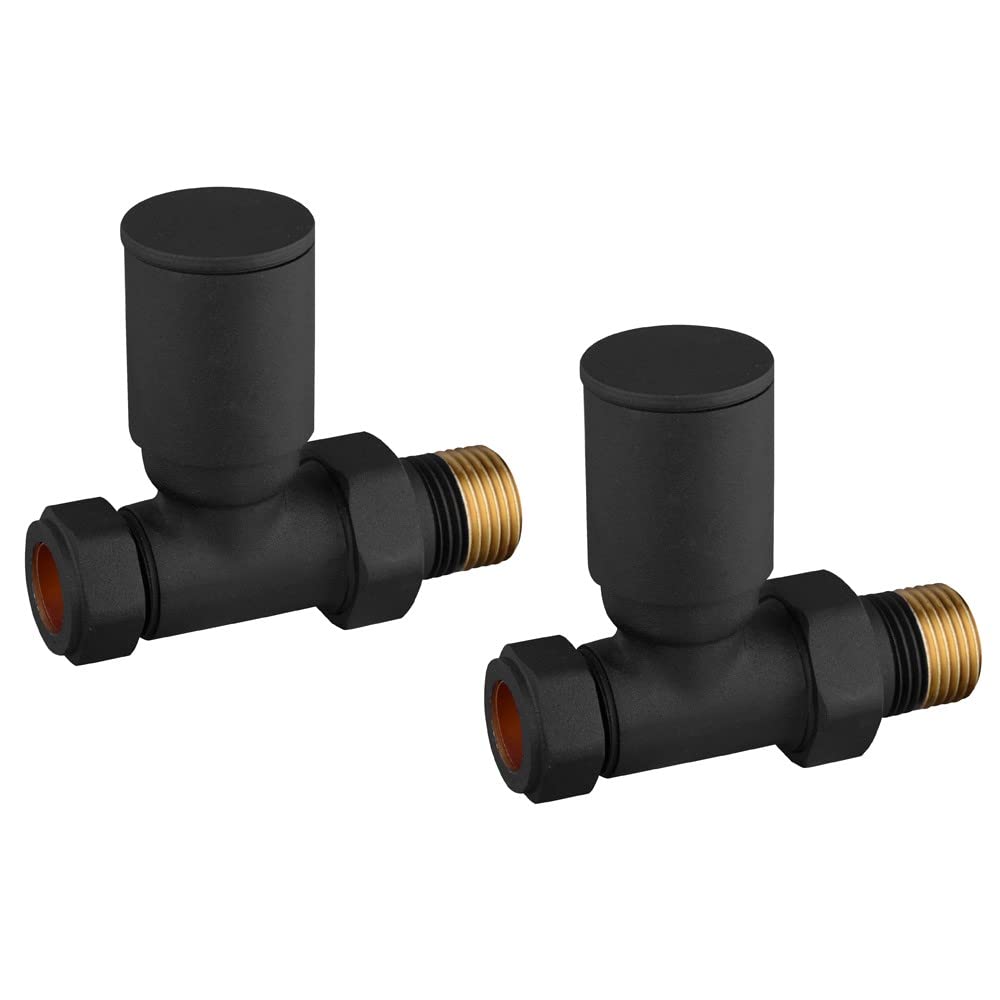 UKDD® Round Black Radiators & Towel Rails Valve Suitable for Installation of Your Heated Towel Rail or Radiator onto Your Central Heating System Black Valves (Towel Rail Straight Black Valves (Pair))
