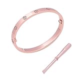 MultiBey 18K Rose Gold Plated Bangle Bracelet, Stainless Steel with Crystal, Screwdriver Opening Love Bracelets for Women and Men (Big/ 7.5