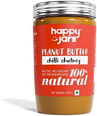 Happy Jars Chilli Chutney Peanut Butter (290g), 8g Protein, 100% Natural