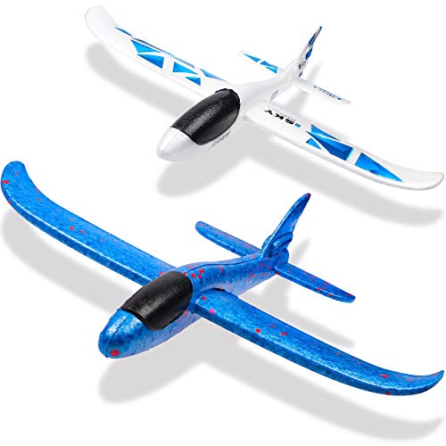 WATINC 2Pcs 17in Airplane, Manual Throwing, Fun, challenging, Outdoor Sports Toy, Model Foam Airplane, Blue & White Airplane (WT-Foam Airplane 2Pcs)