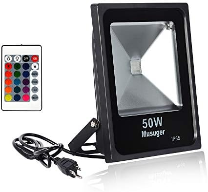 Musuger 50W RGB LED Flood Light with Remote Control, 16 Colors & 4 Modes, Waterproof Outdoor Security Lights