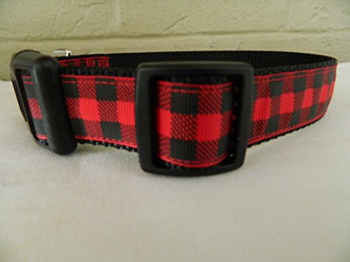 Schmoopsie Couture Red and Black Buffalo Plaid Dog Collar (Extra Large 1" (20"-29"))