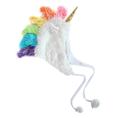 Plush White Soft Fuzzy Unicorn Adult Hat