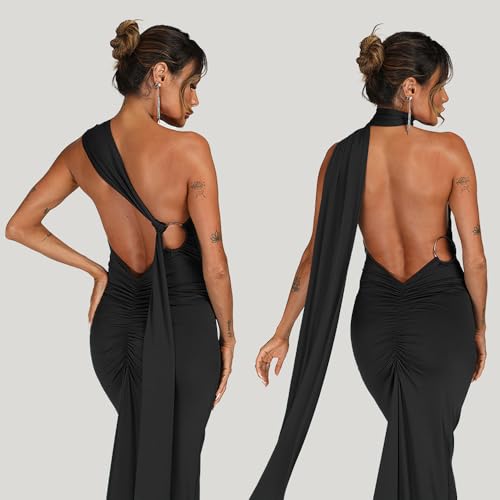 ABYOVRT Women Sexy Backless Bodycon Sleeveless Open Back Maxi Dress for Going Out, Elegant Party Cocktail Long Dress