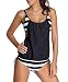 NuoReel Womens Stripes Lined Up Double Up Tankini Top Swimwear (US 12-14)M Size Black