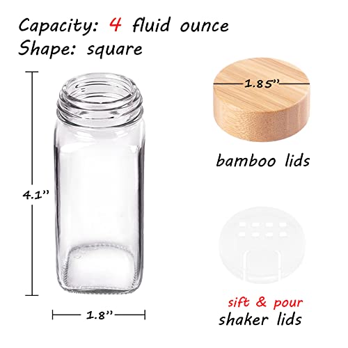 Churboro 24 Spice Jars with Labels Spice Jars with Bamboo Lids 4 Oz