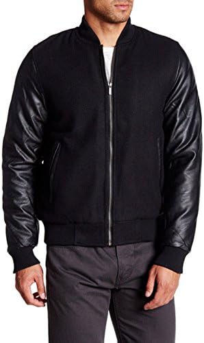 Fresh Brand Mens Varsity Jacket with Faux Leather Sleeves - Medium Weight (XX-Large, Black)