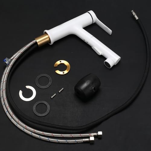 VirtuGro 3-Mode Pull-Out Shower Faucet Bathroom Sink Mixer Tap Single Lever Hot and Cold Mixer Tap Aerator Shower for White Sink