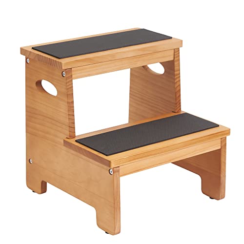 Wooden Step Stool Kitchen Step Stool Natural Eco-friendly Step Stool for  Bathroom with Non-Slip Step Stools for Adults Portable Stepping Stool