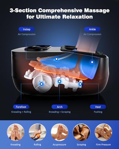 KNQZE Foot Massager Machine with Heat, Shiatsu Foot Massager with Remote Control & LCD Touch Panel, Deep Kneading Soothing Heat, Squeeze & Rolling Massage, Relax for Home or Office