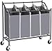 SONGMICS 4-Bag Laundry Cart Sorter, Rolling Laundry Basket Hamper, with 4 Removable Bags, Casters and Brakes, Gray URLS90GS