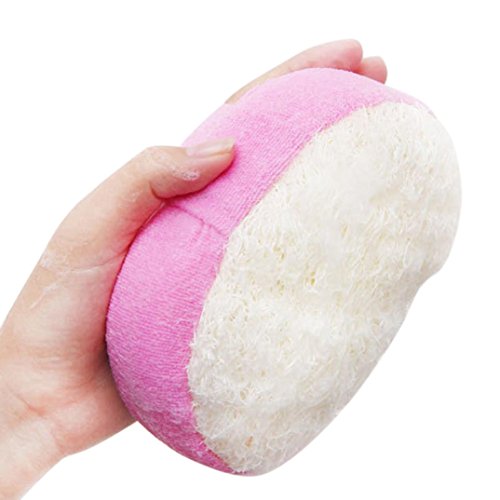 IEason Natural Loofah Luffa Loofa Bath Shower Wash Body Pot Sponge Scrubber Tool Towel (Pink)