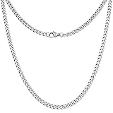 Silvadore 4mm Curb Mens Necklace - Silver Chain Cuban Stainless Steel Jewelry - Neck Link Chains for Men Man Women Boys Male Military - 14