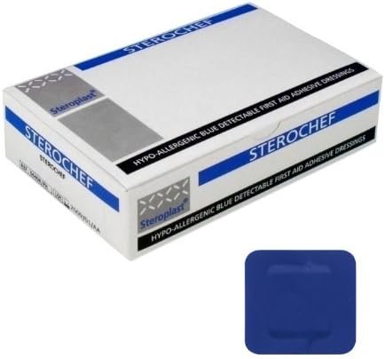 Steroplast Sterochef Sterile Blue Detectable Catering Plasters - 4cm x 4cm - by Sterochef