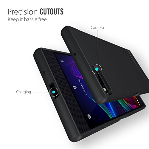 Razer Phone Case, TUDIA Slim-Fit HEAVY DUTY [MERGE] EXTREME Protection / Rugged but Slim Dual Layer Case for Razer Phone (2017 Version) (Matte Black) - Thumbnail 3
