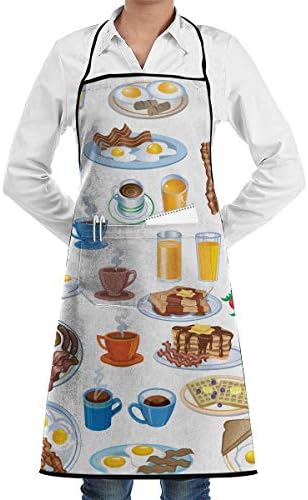 Vicrunning Lovely Meat Eggs Cake Breakfast Aprons Bib for Mens Womens Personalized Lace Adjustable Adult Kitchen Waiter Aprons with Pockets