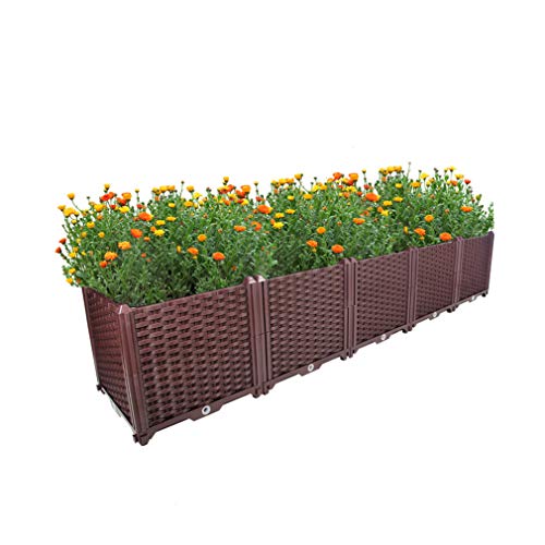 Hershii Deepened Garden Raised Bed Kits DIY Plastic Rectangular Plant Containers Indoor Outdoor Vegetables Herbs Flowers Growing Planter Box – Brown – 76.77 X 15.35 X 14.96 Inches