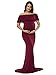 JustVH Maternity Fitted Elegant Gown Short Sleeve Off Shoulder Ruffles Slim Fit Maxi Photography Dress