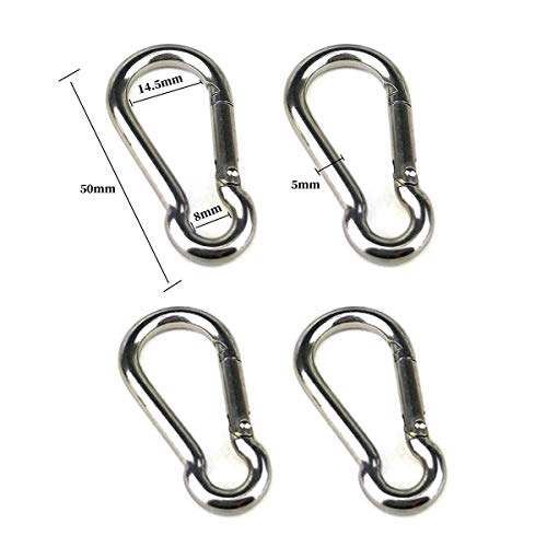 4Pcs M5 304 Stainless Steel Oblong Pad Eye and 4Pcs Stainless Steel Snap Hook for Boat Application Hook Ceiling Hook Loop Wall Mount Hanging Hardware Fitting