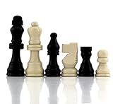 Attatoy Black & Ivory Colored Set of Complete Wooden Chess Pieces (32 pieces), Wooden Replacement Chess Figures with Kings, Queens, Castles, Knights & Pawns (Black & Ivory Colored)