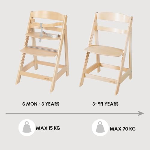 roba Sit Up III Steps High Chair, Grows with Your Baby, from 6 Months Up, Children's High Chair Made of Natural Wood, Chair Maximum Load 70 kg, 1 Piece (Pack of 1)