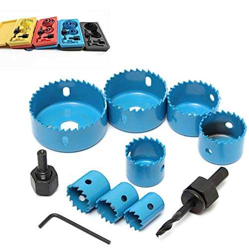 Hole Saw Kit, 7pcs Hole Cutting Tools Hole Opener Steel Holesaw Set, Downlights Drill Bit Tools for Wood, Plasterboard (Black Common Suit)