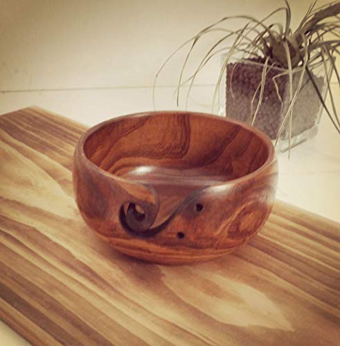 Staron  Wood Yarn Bowl Holder Rosewood Knitting Bowl with Holes Storage Crochet Yarn Knitting Accessories Case Yarn Bowl Organizer (A) - Thumbnail 5
