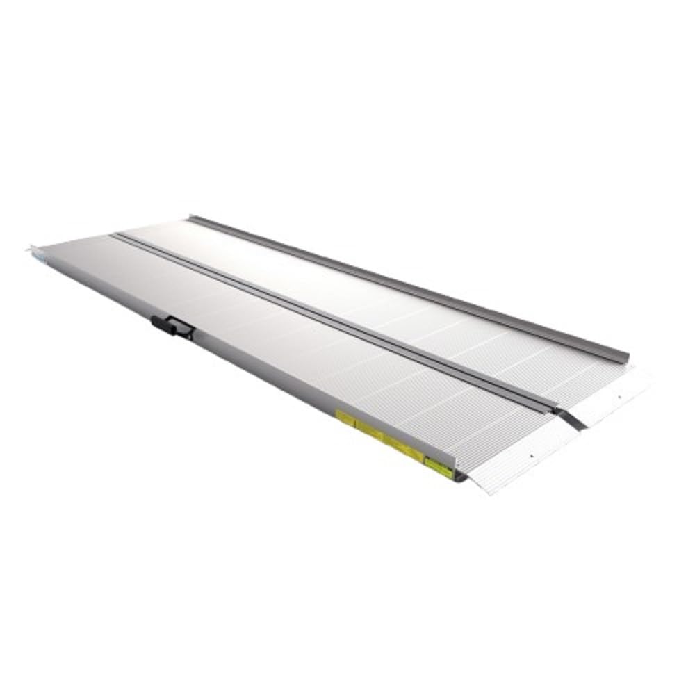 EZ-ACCESS TRAVERSE Rampa plegable de aluminio de un solo pliegue, rampas de carga portátiles para sillas de ruedas, motocicletas, tractores de césped y vehículos todo terreno, rampas plegables de aluminio resistente con asas de transporte (plata, 8 pies)