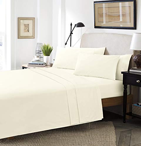 clicktostyle 100% Brushed Cotton Flanelette Flanel Extra Deep Fitted Sheets 16"/40cm Depth Pillow Cases Sold Separately (Cream, Pair of Pillow Cases)