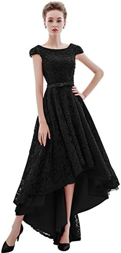 Xoemir 2017 Women's Hi Lo Dresses for Women Party Wedding Black Lace Dress, 8