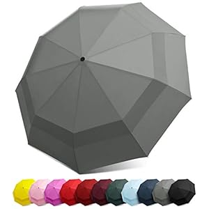 Winddichte Reise-Regenschirme für Regen – leicht, stark, kompakt mit einfacher automatischer Öffnung/Schließ-Taste für Einhandbedienung – doppelt belüfteter Baldachin für Damen und Herren, GRAU,