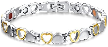 Jaline Fashion Women Titanium Magnetic Therapy Loving Heart Bracelet Tone with Free Links Removal Tool，Health Function Element of Magnet.Gold Silver Black