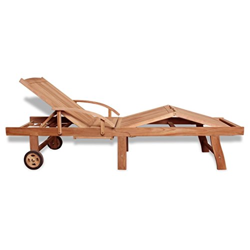 Sun Lounger Adjustable Reclining Wooden Sunlounger Solid Teak Wood Patio Sunbed Beach Chair Deck Chair Pool Sauna Furniture for Poolside,Patio,Garden Pool, Beach, Lawn - Thumbnail 3