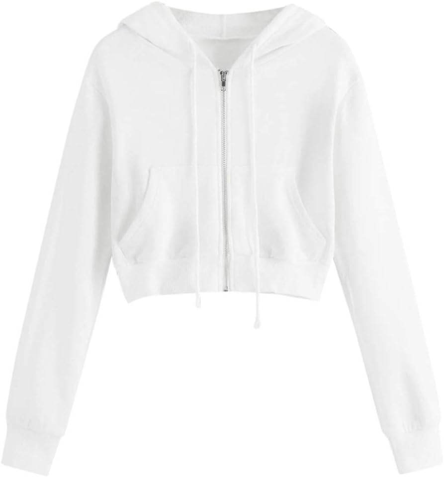 WancooyWomens Long Sleeve Casual Planet Simple Style Hoodie Crop Zip Up Sweatshirt Pockets Drawstring Jumper Hooded Tops