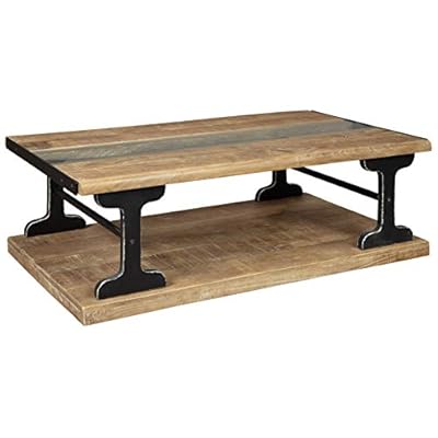 Signature Design by Ashley Calkosa Urban Industrial Rectangular Coffee Table, Floor Shelf for Storage and Glass Top… 41ck8tD5vmL
